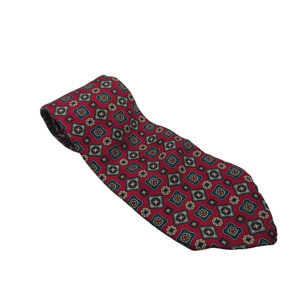 Chaps Ralph Lauren Tie Mens OS Red Geometric Medallion 100% Silk Classic USA